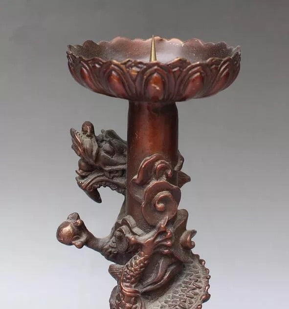 Brass Copper Dragon Statue Candle Holder